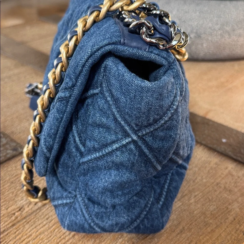 Chanel 20s denim flap bag quilted crossbody bag chunky hardware